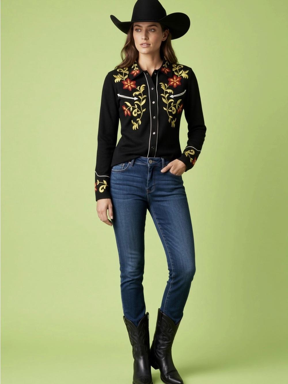 Double D Ranch Embroidered Western pearl snap top blouse XS